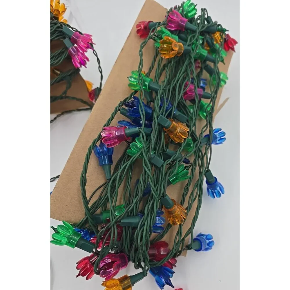 Lot of Two 100 Strand Vintage Tulip Flower String Lights Multicolored 200 Bulbs